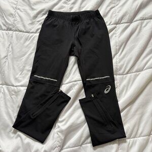 ASICS Running Tights Pants Mens Small Black Reflective Trim Zip Ankle Pocket